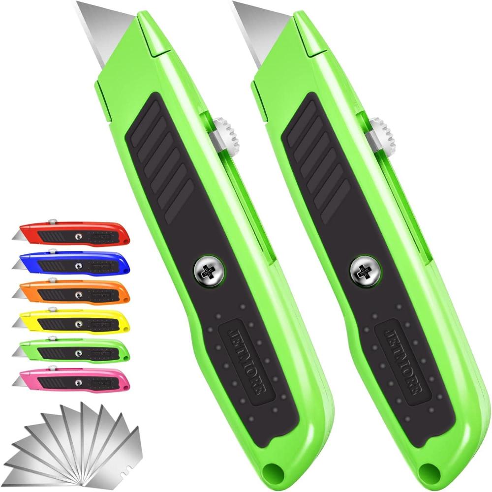 image:image2 Pack Box Cutter Utility Knife with Extra 10 SK5 Blades amp Antislip Rubber Handle Box Cutter Retractable Portable Box Opener Razor Knife for Home Office ConstructionGreen