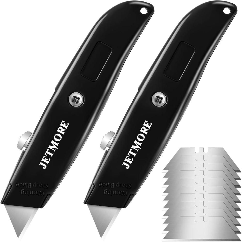 image:image2 Pack Heavy Duty Retractable Box Cutter Aluminum Shell Sharp Box Knife Opener with Extra 10 SK5 Blades