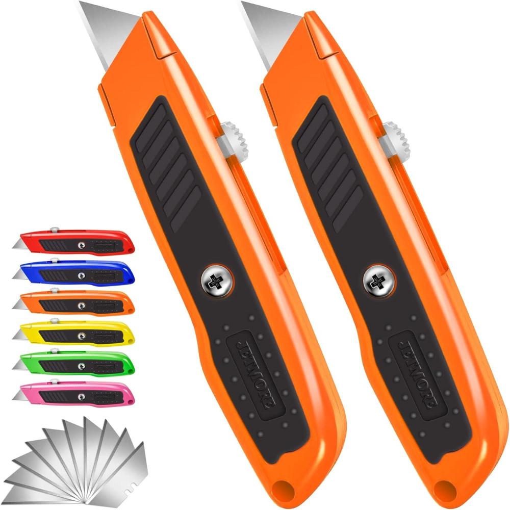 image:image2 Pack Retractable Box Cutter Heavy Duty Utility Knife with 10 SK5 Blades and Safety Lock Portable Razor Knife for Home and OfficeOrange