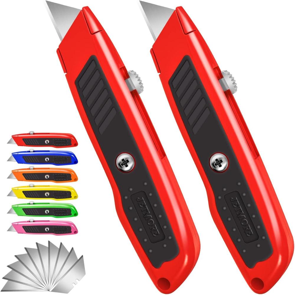 image:image2 Pack Retractable Box Cutter Heavy Duty Utility Knife with 10 SK5 Blades and Safety Lock Portable Razor Knife for Home and OfficeRed