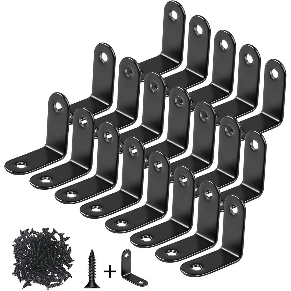 image:image20 Pack L Bracket Corner Brace Sets 118x118 Inch Black Stainless Steel 90 Degree Right Angle Brackets Fastener with Screws for Wood Shelves Furniture Cabinet