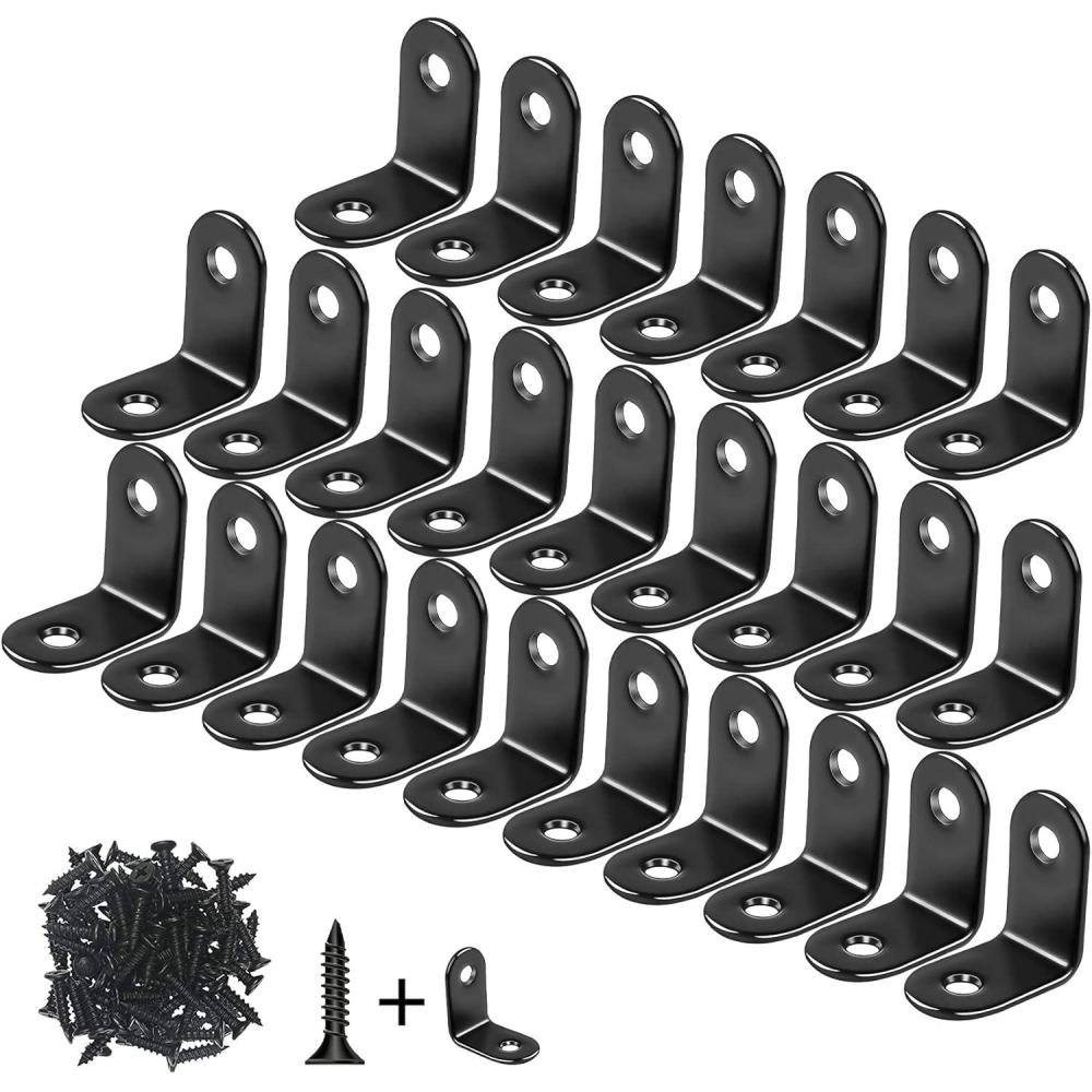 image:image26 Pack L Bracket Corner Brace Sets 078x078 Inch Black Stainless Steel 90 Degree Right Angle Brackets Fastener with Screws for Wood Shelves Furniture Cabinet