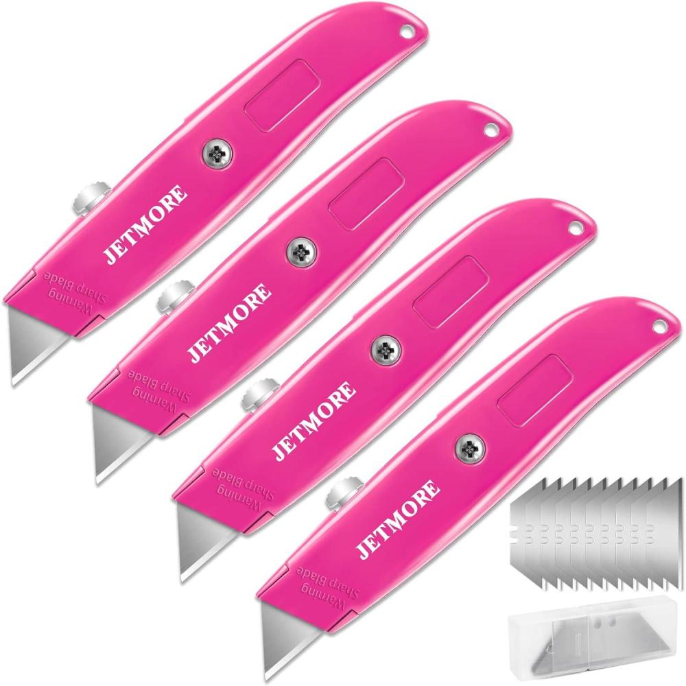 image:image4 Pack Box Cutter Aluminum Shell Utility Knife Razor Knife Box Cutters with 10 SK5 Blades Box Cutter Retractable Heavy Duty Box Cutter Knife Box Knife for Boxes Cartons and Rope