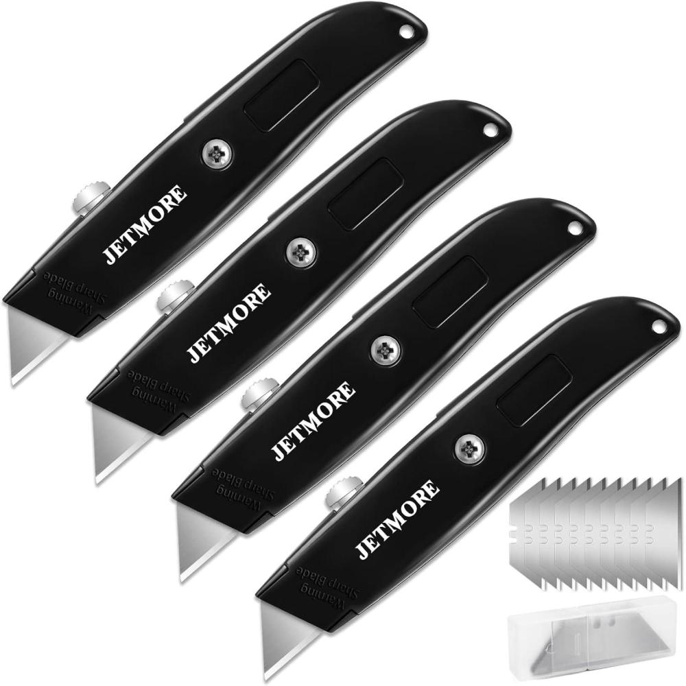 image:image4 Pack Box Cutter with Extra 10 SK5 Blades Retractable Aluminum Shell Razor Knife