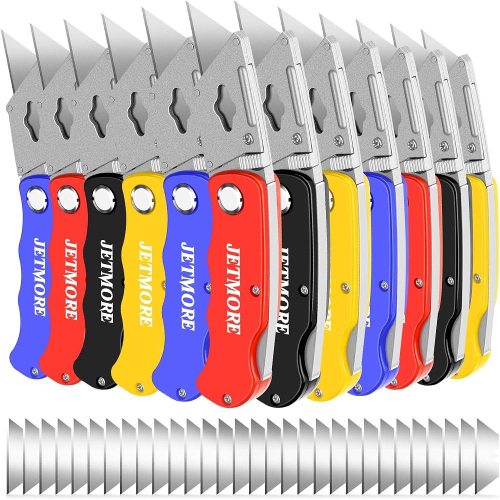 image:image4 Pack Folding Utility Knife Box Cutter Tube Cutters with Extra 10Pcs Blades Cutters for Home Office Warehouse Durable Razor Knife Box Knife Box Opener Box Cutter with Clip Navajas de Trabajo12 Pack