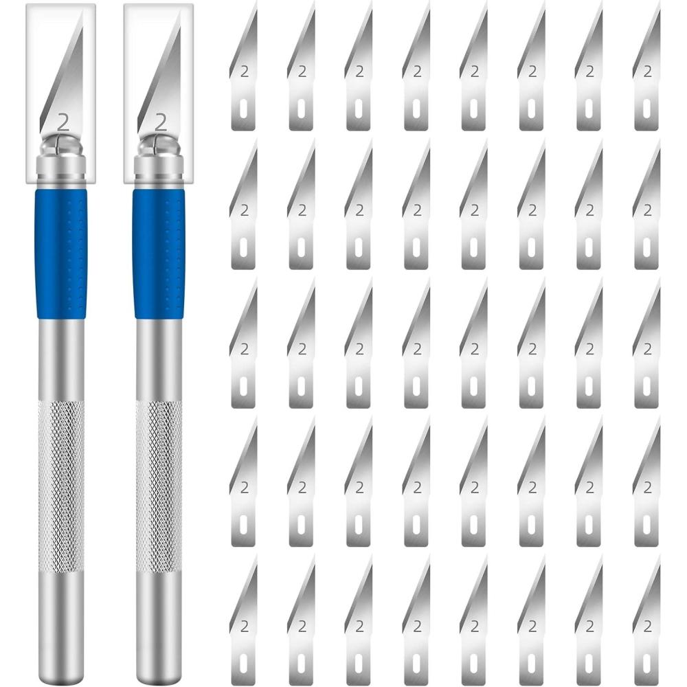 image:image42 Pack Craft Knife Kit 2 PCS Hobby Knife Precision Cutter Silicone Handle with 40 PCS 2 Hobby Knife Blades for DIY Cutting Carving