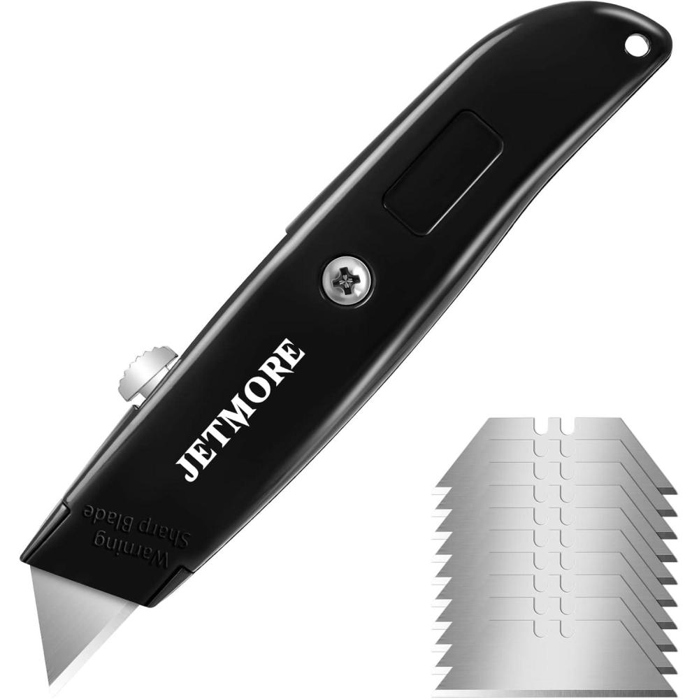 image:imageBox Cutter Utility Knife Box Cutter Retractable Heavy Duty Razor Knife with Extra 10 SK5 Blades Black Box Cutters Box Opener Aluminum Shell Box Cutter Knife Box Knife