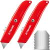 image:image2 Pack Box Cutter Retractable Heavy Duty Razor Knife with Extra 10 SK5 Sharp Blades Portable Aluminum Shell Box Knife