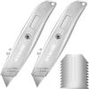image:image2 Pack Heavy Duty Retractable Box Cutter With Extra 10 SK5 Blades Aluminum Shell Razor Knife for Boxes Cartons Cardboard