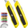 image:imageBox Cutter 2 Pack Pink Utility Knife Durable Razor Knife Box Opener with 10 SK5 Blades Exacto Knife Cardboard Cutter Box Cutter Retractable Perfect Package Opener for Home OfficeYellow