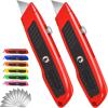 image:imageBox Cutter 2 Pack Pink Utility Knife Durable Razor Knife Box Opener with 10 SK5 Blades Exacto Knife Cardboard Cutter Box Cutter Retractable Perfect Package Opener for Home OfficeRed