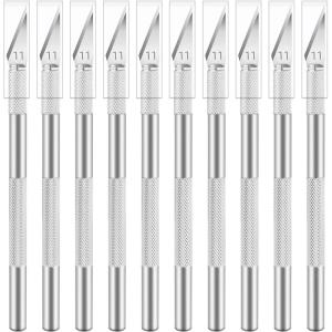 10 Pack Exacto Knife Set – Precision Craft Knife, Hobby Knife, Art Knife with Sharp Blades for Paper Cutting, Carving, Scrapbooking, and DIY (Purple)(Silver)