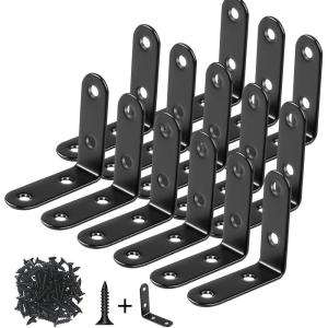 14 Pack L Bracket Corner Brace Sets, 1.96×1.96 Inch Black Stainless Steel 90 Degree Right Angle Brackets Fastener with Screws for Wood, Shelves, Furniture, Cabinet
