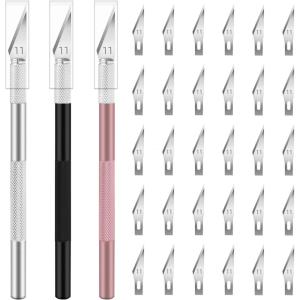 16 Pcs Exacto Knife Set, 3 Craft Knife and 13 SK5 Steel Blades, Precision Hobby Knife for Carving, Modeling, DIY, Scrapbooking, and Art Projects(Black-silver-pink)