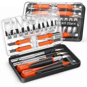 16 Pcs Exacto Knife Set, 3 Craft Knife and 13 SK5 Steel Blades, Precision Hobby Knife for Carving, Modeling, DIY, Scrapbooking, and Art Projects(Orange-22pcs)