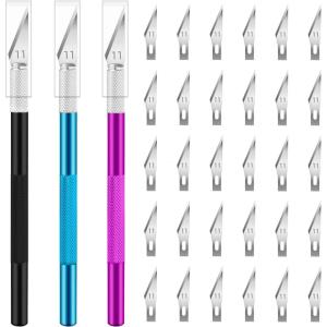 16 Pcs Exacto Knife Set, 3 Craft Knife and 13 SK5 Steel Blades, Precision Hobby Knife for Carving, Modeling, DIY, Scrapbooking, and Art Projects(Purple-blue-black)