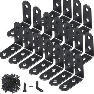 18 Pack L Bracket Corner Brace Sets – 1.57×1.57 Inch Black L Brackets for Shelves – Stainless Steel 90 Degree Right Angle Brackets Fastener with Screws for Wood Furniture, Cabinet, Chairs