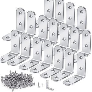 18 Pack L Bracket Corner Brace Sets, 1.57×1.57 Inch Black Stainless Steel 90 Degree Right Angle Brackets Fastener with Screws for Wood Chair Bookshelf Board Window Furniture