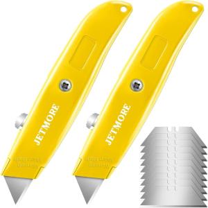 2 Pack Box Cutter, Box Cutter Retractable, Heavy Duty Utility Knife Razor Knife with Extra 10 SK5 Blades, Portable Sharp Box Cutters Box Opener, Aluminum Shell Box Cutter Knife Box Knife