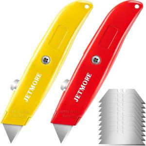 2 Pack Box Cutter Utility Knife, Retractable Heavy Duty With Extra 10 SK5 Blades, Aluminum Shell Portable Sharp Razor