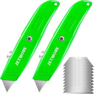 2 Pack Box Cutter Utility Knife with Extra 10 SK5 Blades, Box Cutter Retractable Portable, Aluminum Shell Sharp Razor Knife Box Cutters, Heavy Duty Box Cutter Knife Box Knife