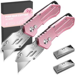 2 Pack Box Cutter Utility Knife with Extra 10 SK5 Blades, Folding Utility Knife Razor Knife Quick Blade Change, Box Cutter Knife Box Opener with Blade Storage Design