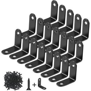 20 Pack L Bracket Corner Brace Sets, 1.18×1.18 Inch Black Stainless Steel 90 Degree Right Angle Brackets Fastener with Screws for Wood, Shelves, Furniture, Cabinet