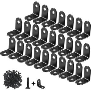 26 Pack L Bracket Corner Brace Sets, 0.78×0.78 Inch Black Stainless Steel 90 Degree Right Angle Brackets Fastener with Screws for Wood, Shelves, Furniture, Cabinet