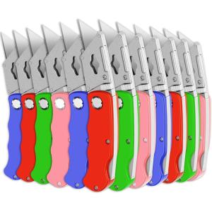 4 Pack Folding Utility Knife Box Cutter Tube Cutters with Extra 10Pcs Blades Cutters for Home Office Warehouse Durable Razor Knife Box Knife Box Opener Box Cutter with Clip Navajas de Trabajo(12 Pack-B)