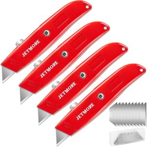 4 Pack Heavy Duty Razor Knife, Retractable Box Cutter with Extra 10 SK5 Blades, Aluminum Shell