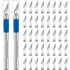 42 Pack Craft Knife Kit, 2 PCS Hobby Knife Precision Cutter Silicone Handle with 40 PCS #2 Hobby Knife Blades for DIY, Cutting, Carving