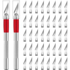 42 Pack Craft Knife Kit, 2 PCS Precision Cutter with Silicone Handle, 40 PCS #2 hobby knife Blades, exacto knife Set for DIY, Cutting, Carving