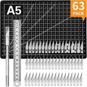 63 Pack Exacto Knife Craft Knife Kit with 60 PCS Hobby Knife Replacement Blades, Hobby Knife Precision Knife Exacto Knife Set for DIY Craft, Scrapbooking, Art Work Cutting