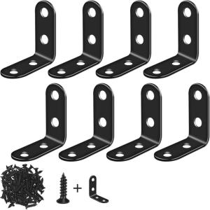 8 Pack L Bracket Corner Brace Sets, 1.57×1.57 Inch Black Stainless Steel 90 Degree Right Angle Brackets Fastener with Screws for Wood, Shelves, Furniture, Window, Cabinet