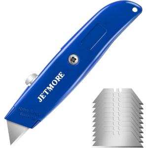 Box Cutter, Heavy Duty Utility Knife Razor Knife, Box Cutter Retractable, Portable Blue Box Cutters Box Knife, Aluminum Shell Box Cutter Knife Box Opener with Extra 10 SK5 Blades