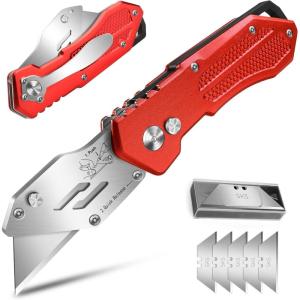 Box Cutter Utility Knife, Folding Utility Knife Razor Knife with 5 SK5 Blades, Quick Change Blades, Lightweight Box Cutters Box Knife with Belt Clip
