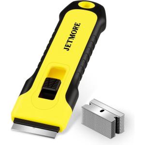 Razor Blade Scraper Tool With 15pcs Extra Blades, Paint Scraper for Cleaning, Glass Scraper for Windows, Oven Cleaning Tools, Cuchilla Para Limpiar Cosina, Cleaning Razor for Ceramic Stove Top(Yellow)
